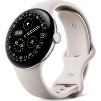 Google Pixel Watch 4 45 мм (глянцевый серебристый/фарфор, спортивный силиконовый ремешок) Image #1
