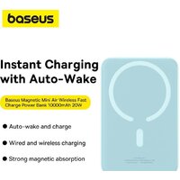 Baseus Magnetic Mini Air Wireless Fast Charge Power Bank 20W 10000mAh (голубой) Image #10